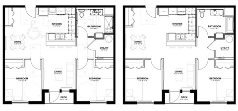 two floor plans for a house with two bedrooms and two bathrooms